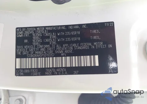 2023 Toyota Highlander Le from USA, damaged, VIN 5TDKDRAH5PS010357